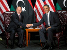 President Obama meets with Mustafa Abdul-Jalil, chairman of the Libyan Transitional National Council, at the United Nations in New York on Tuesday. President Obama meets with Mustafa Abdul-Jalil, chairman of the Libyan Transitional National Council, at the United Nations in New York on Tuesday.